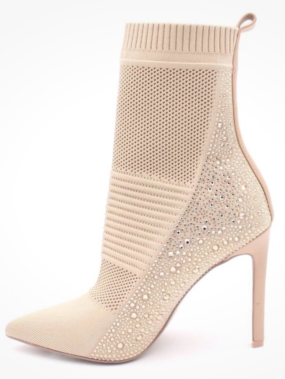 Steve Madden Knit Embellished Sock Bootie in Nude